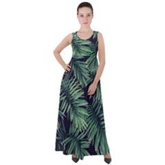 Green Palm Leaves Empire Waist Velour Maxi Dress by goljakoff