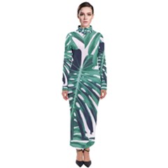 Green Monstera Leaf Turtleneck Maxi Dress by goljakoff