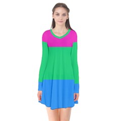 Polysexual Pride Flag Lgbtq Long Sleeve V-neck Flare Dress by lgbtnation