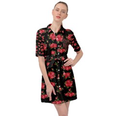 Red Roses Belted Shirt Dress by designsbymallika