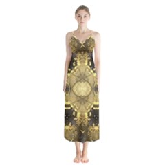 Black And Gold Button Up Chiffon Maxi Dress by Dazzleway