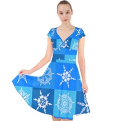 Snowflakes Cap Sleeve Front Wrap Midi Dress by Sobalvarro