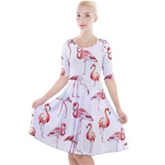 Rose Flamingos Quarter Sleeve A-line Dress by goljakoff