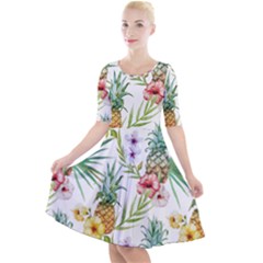 Tropical Pineapples Quarter Sleeve A-line Dress by goljakoff