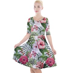 Tropical Flowers Quarter Sleeve A-line Dress by goljakoff