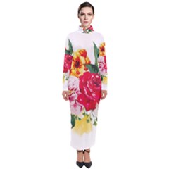 Garden Flowers Turtleneck Maxi Dress by goljakoff