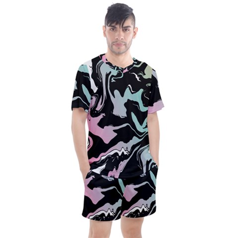 Painted Lines Men s Mesh Tee And Shorts Set by designsbymallika