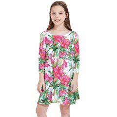 Pink Flowers Kids  Quarter Sleeve Skater Dress by goljakoff