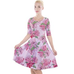 Rose Flowers Quarter Sleeve A-line Dress by goljakoff