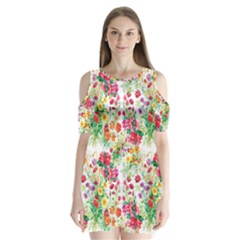 Summer Flowers Pattern Shoulder Cutout Velvet One Piece by goljakoff