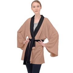 Antique Brass Brown & Black -  Long Sleeve Velvet Kimono  by FashionLane