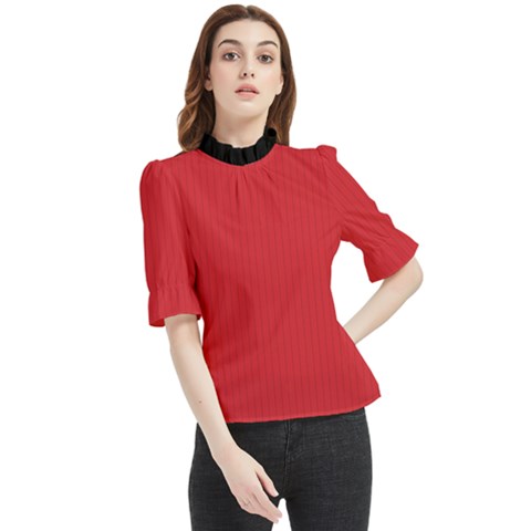 Amaranth Red & Black - Frill Neck Blouse by FashionLane