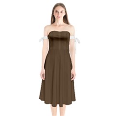 Brunette Brown & White -  Shoulder Tie Bardot Midi Dress by FashionLane