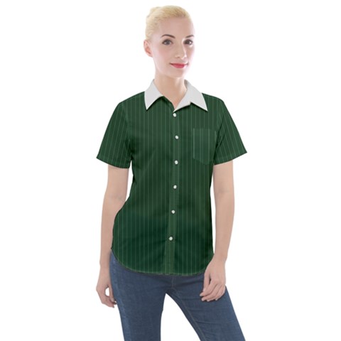 Eden Green & White - Women s Short Sleeve Pocket Shirt by FashionLane