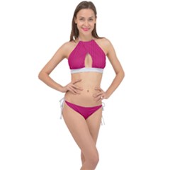 Peacock Pink & White - Cross Front Halter Bikini Set by FashionLane