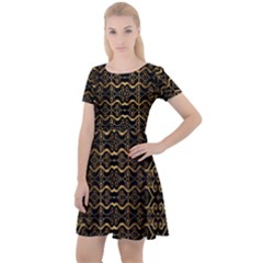 Luxury Golden Oriental Ornate Pattern Cap Sleeve Velour Dress  by dflcprintsclothing