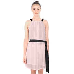 Soft Bubblegum Pink & Black - Halter Collar Waist Tie Chiffon Dress by FashionLane