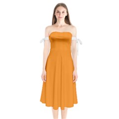 Apricot Orange & White - Shoulder Tie Bardot Midi Dress by FashionLane