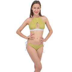 Ceylon Yellow & White - Cross Front Halter Bikini Set by FashionLane