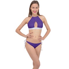 Spanish Violet & White - Cross Front Halter Bikini Set by FashionLane