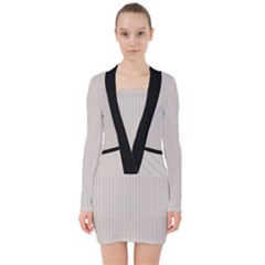 Abalone Grey & Black - V-neck Bodycon Long Sleeve Dress by FashionLane