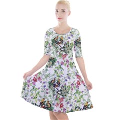 Green Flora Quarter Sleeve A-line Dress by goljakoff