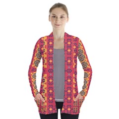 Shapes In Retro Colors2                                                          Women s Open Front Pockets Cardigan by LalyLauraFLM