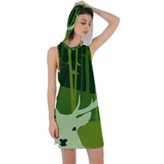 Forest Deer Tree Green Nature Racer Back Hoodie Dress by HermanTelo