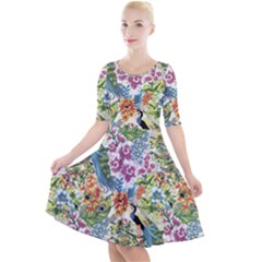 Peacock Pattern Quarter Sleeve A-line Dress by goljakoff