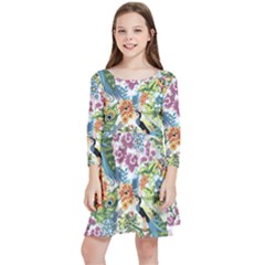 Peacock Pattern Kids  Quarter Sleeve Skater Dress by goljakoff