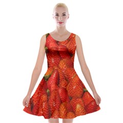 Colorful Strawberries At Market Display 1 Velvet Skater Dress by dflcprintsclothing