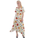 Red Yellow Flower Pattern Cross Front Sharkbite Hem Maxi Dress View1