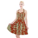 Roses Decorative In The Golden Environment Halter Party Swing Dress  View1