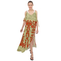 Roses Decorative In The Golden Environment Maxi Chiffon Cover Up Dress by pepitasart