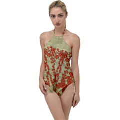 Roses Decorative In The Golden Environment Go With The Flow One Piece Swimsuit by pepitasart