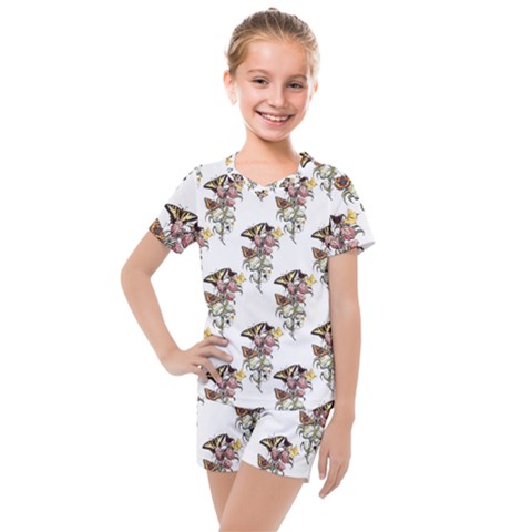 Butterflies On Peonies - By Larenard Kids  Mesh Tee And Shorts Set by LaRenard