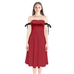 Just Red - Shoulder Tie Bardot Midi Dress by FashionLane