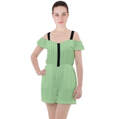 Pale Green - Ruffle Cut Out Chiffon Playsuit by FashionLane