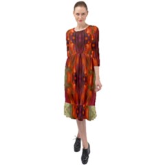 Landscape In A Colorful Structural Habitat Ornate Ruffle End Midi Chiffon Dress by pepitasart