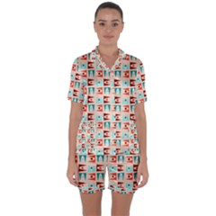 Retro Digital Satin Short Sleeve Pajamas Set by Mariart