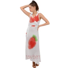 Strawbery Fruit Watercolor Painted V-neck Chiffon Maxi Dress by Mariart