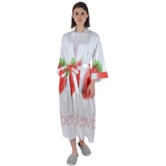 Strawbery Fruit Watercolor Painted Maxi Satin Kimono by Mariart