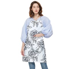 Line Art Black And White Rose Pocket Apron by MintanArt