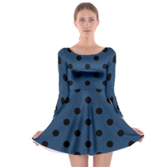 Large Black Polka Dots On Aegean Blue - Long Sleeve Skater Dress by FashionLane