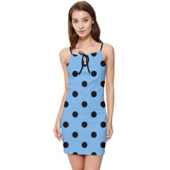 Large Black Polka Dots On Aero Blue - Summer Tie Front Dress by FashionLane