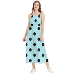 Large Black Polka Dots On Blizzard Blue - Boho Sleeveless Summer Dress by FashionLane