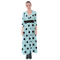 Large Black Polka Dots On Blizzard Blue - Button Up Maxi Dress by FashionLane