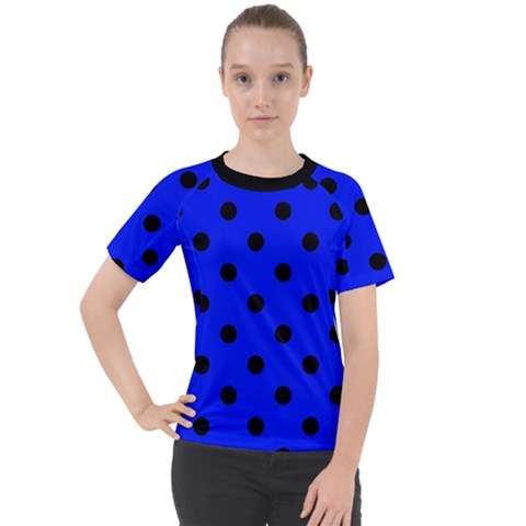 Large Black Polka Dots On Just Blue - Women s Sport Raglan Tee by FashionLane