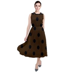 Large Black Polka Dots On Brunette Brown - Round Neck Boho Dress by FashionLane