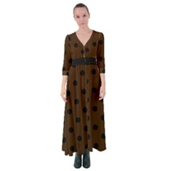 Large Black Polka Dots On Brunette Brown - Button Up Maxi Dress by FashionLane